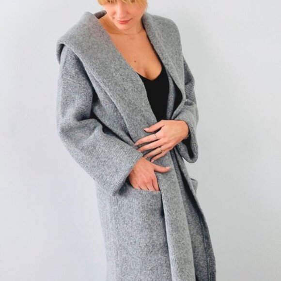 Alpaca long hooded cardigan knit coat Peruvian Connection - Picture 10 of 12